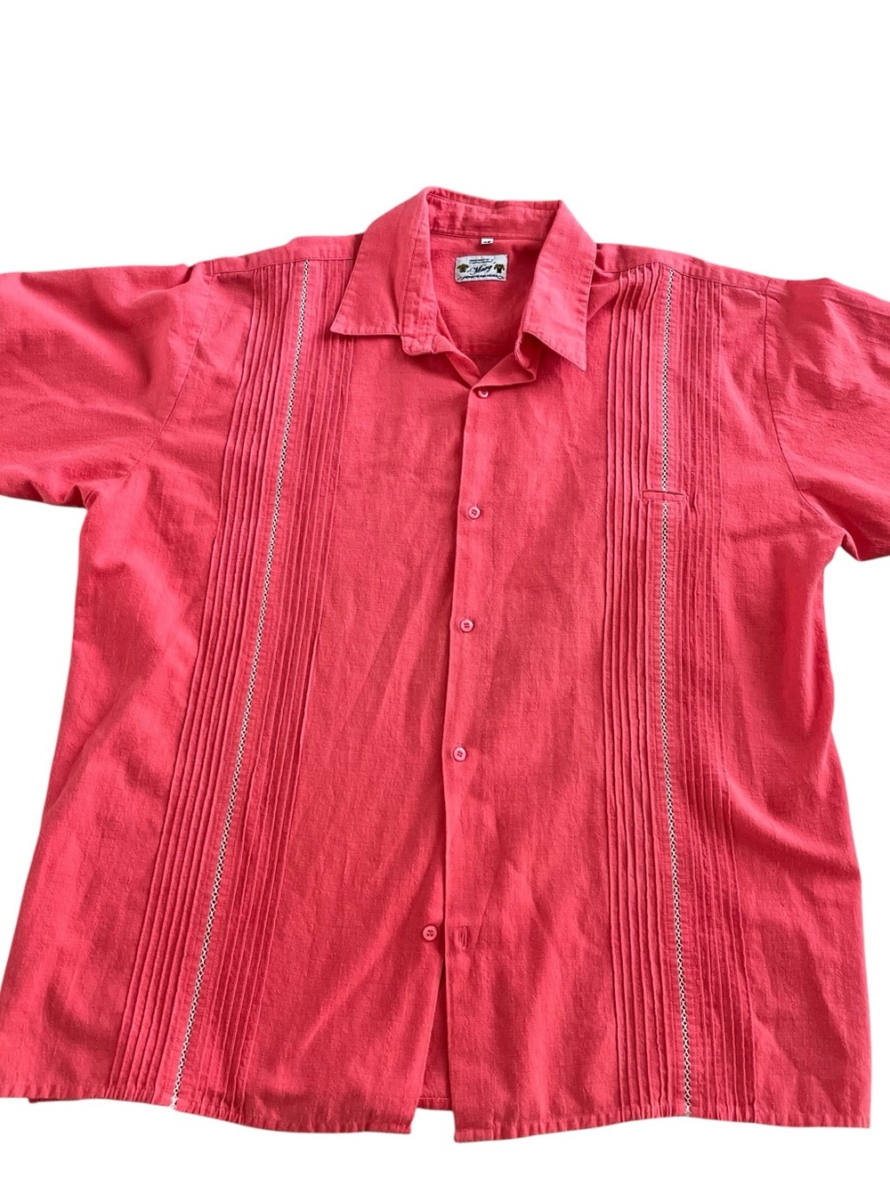 Guayabera Meridia Mexico Coral Cotton Shirt Men’s 46 Mary Brand Vintage